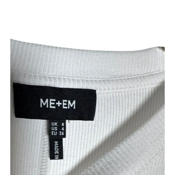 ME + EM slinky ribbed womens short sleeve white laying tee t-shirt top size 4 - Picture 4 of 7